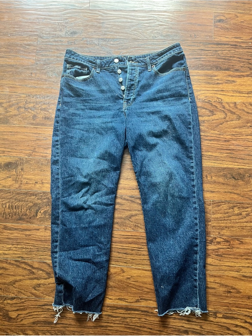 Old Navy Women's High-Rise OG Straight Button-Fly Dark Blue Jeans- Size 12
